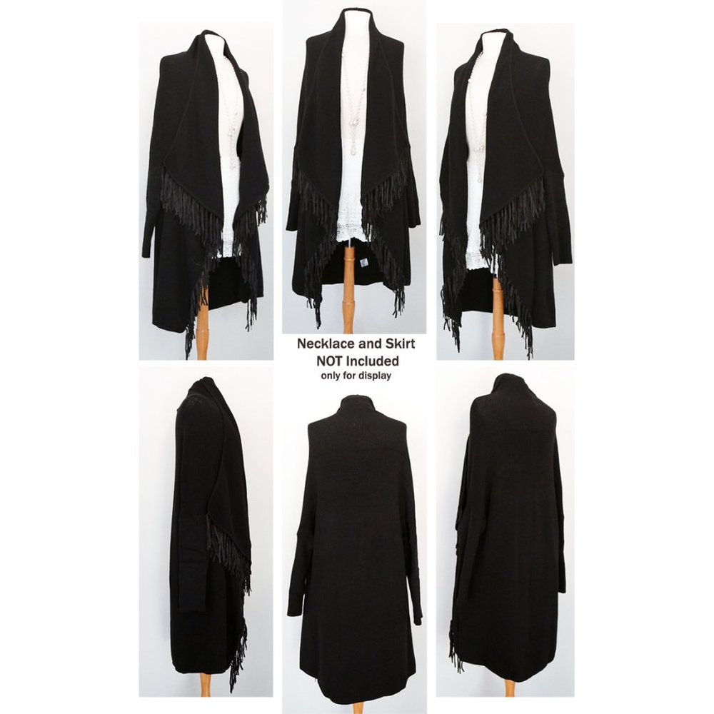 Faux Suede Fringed Waterfall Open Long Cardigan - Picture 9 of 10
